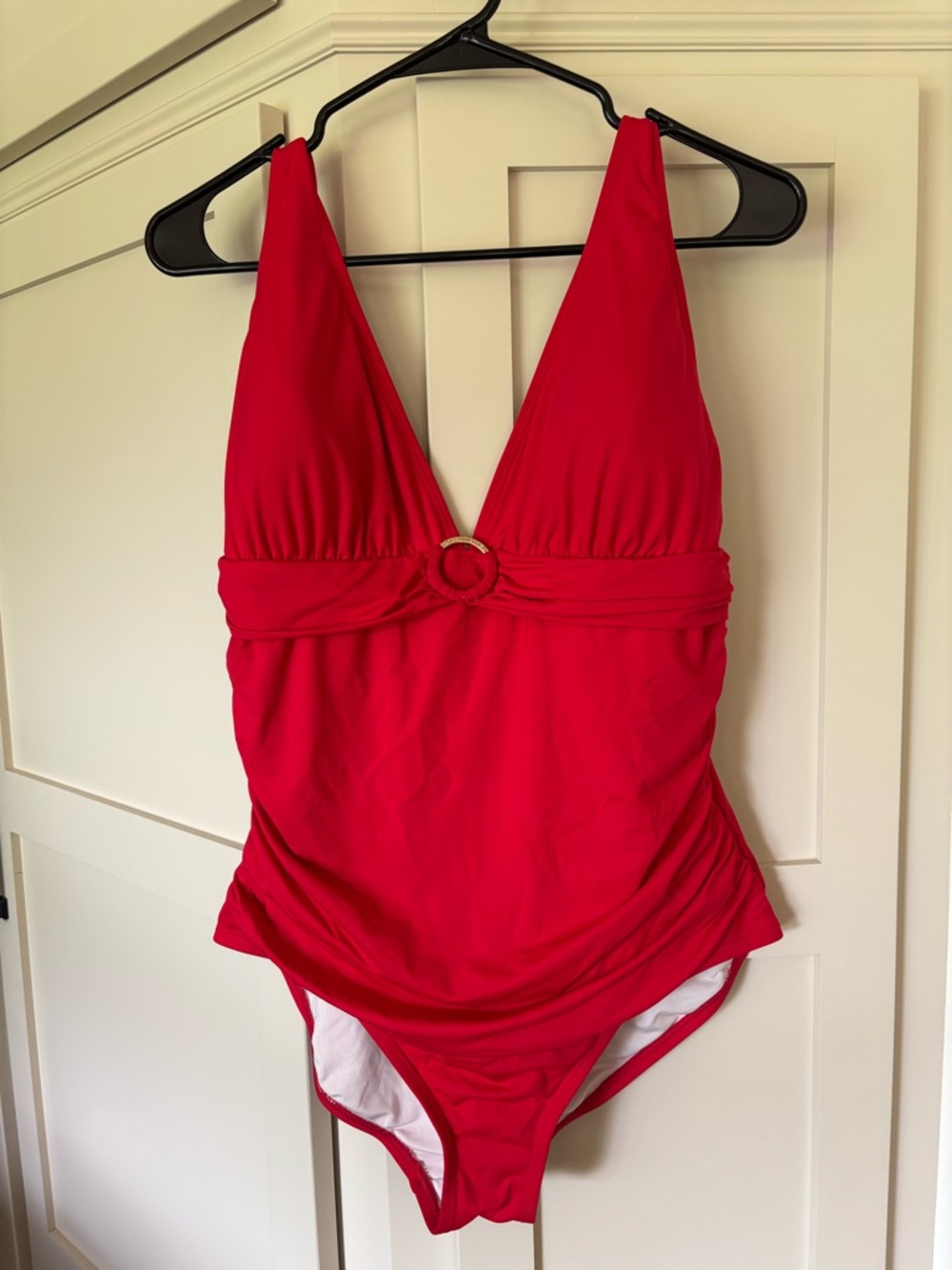 Michael Kors Red Ruched Tummy Control Adjustable One Piece Swimsuit Size 18